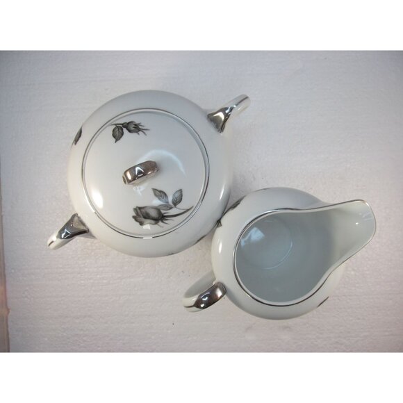 Vintage Nishida Silver Black Rose Creamer and Sugar Bowl Set - Picture 5 of 14